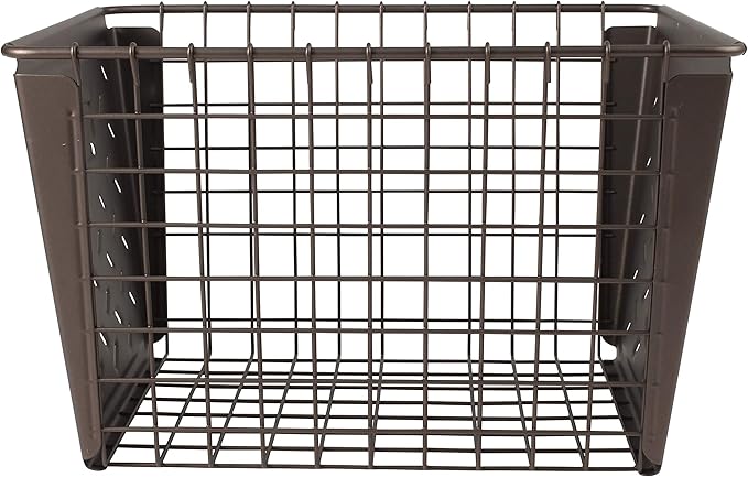 Tovolo Macklin, Stamped Steel & Wire Basket for Closet & Cubby Storage Vintage-Inspired Design with Customizable Label Plate, Medium, Bronze