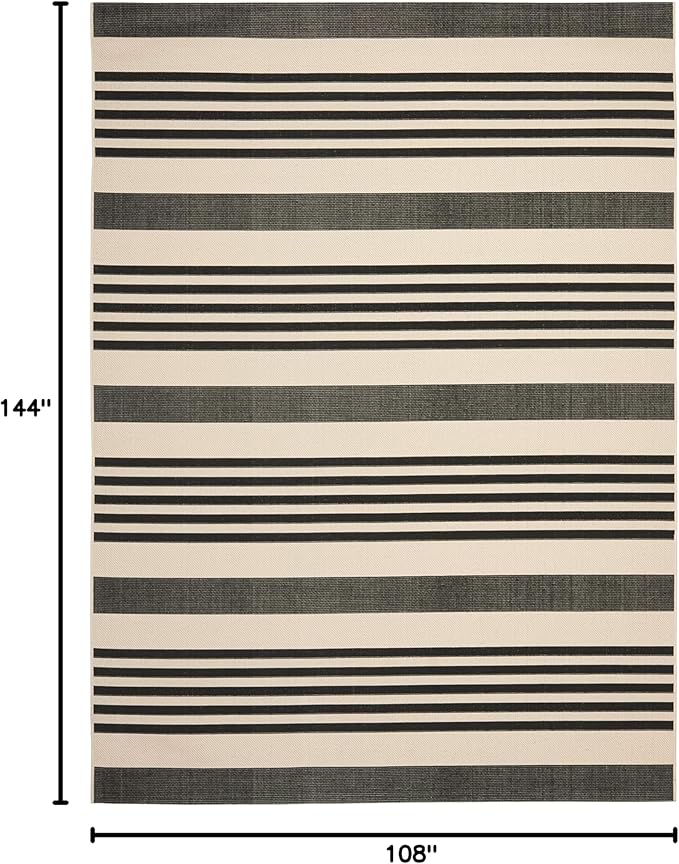 SAFAVIEH Courtyard Collection Area Rug - 9' x 12', Black & Bone, Stripe Design, Non-Shedding & Easy Care, Indoor/Outdoor & Washable-Ideal for Patio, Backyard, Mudroom (CY6062-216)