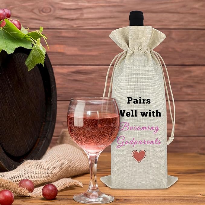 Mother's Day Gift for Godmother Wine Bag Godparents Gift Wine Wrap Bag Baptism Gift Pregnancy Announcement Gift Thank You Gift For Grandma Christmas Birthday Gift Reusable Drawstring Wine Gift Bag
