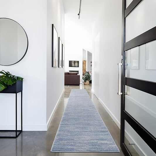 Nourison Essentials Solid Indoor/Outdoor Blue/Grey 2'2" x 20 Area Rug, Easy Cleaning, Non Shedding, Bed Room, Living Room, Dining Room, Deck, Patio, Backyard (2x20)