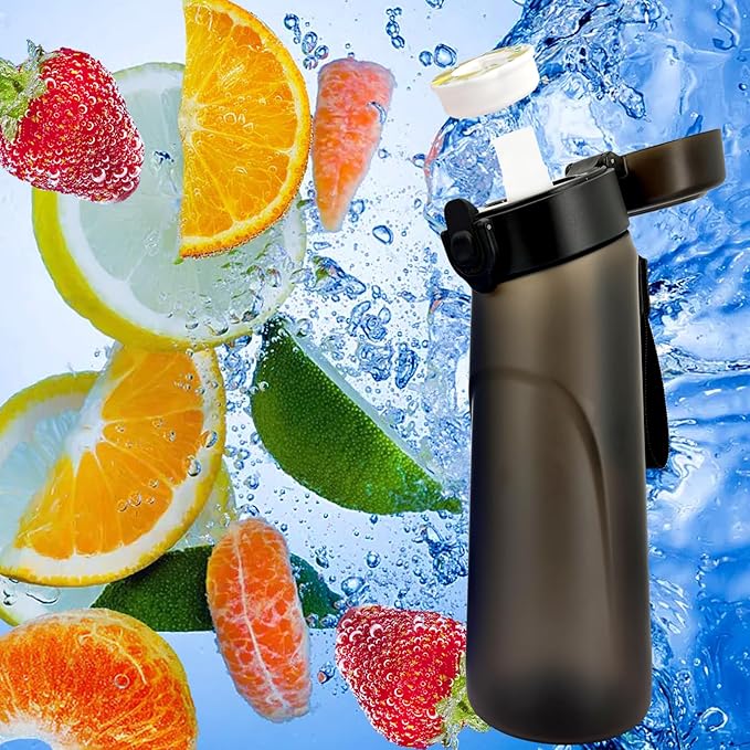 Air Water Bottle with Flavor Pods, 750ML Scent Water Cup with Flavor Pods Box，0% Sugar Fragrance Water Bottle Suitable for Outdoor Sports (Black+8pods)