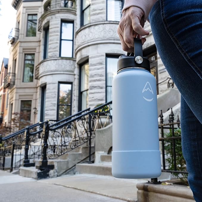 Revelist Sports Water Bottle - 32 Oz, 3 Lids (Straw Lid, Spout & Screw Top) with Boot, Vacuum Insulated Stainless Steel, Double Walled, Reusable Water Flask, Metal Canteen - Seashell Pink