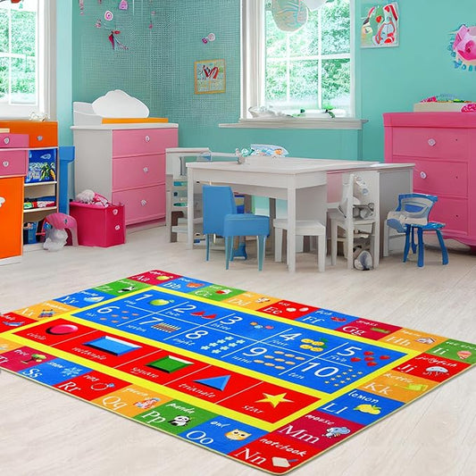 3x5 Rug Baby Play Mat Kids Educational Rug, ABC Alphabet Numbers and Animals Learning Mat for Playroom Classroom, Soft Game Play Area Rug Carpet for Toddler Boys Girls Childern Nursery Room
