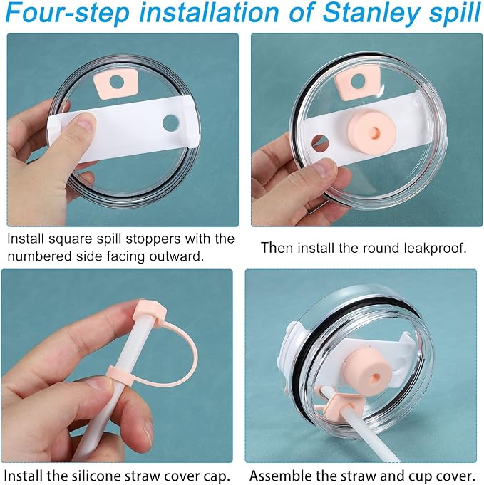 PATIKIL Silicone Spill Stopper for Straw Cup 2.0 40oz/ 30oz, Set of 12 Tumbler Accessories Including 4 Straw Cover Cap, 4 Square Spill Stopper and 4 Round Leak Stopper, Pink