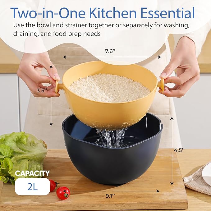 Chef's Path 2 in 1 Kitchen Strainer and Colander for Kitchen, Multifunctional Food Strainer Set, BPA Free Plastic Colander with Handle, Pasta Drainer, Veggie and Fruit Cleaner -Multicolor