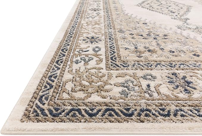 Loloi II Teagan Collection TEA-02 Oatmeal/Ivory 2'-8" x 4', .25" Thick, Accent Rug, Soft, Durable, Neutral, Woven, Low Pile, Non-Shedding, Easy Clean, Living Room Rug