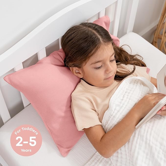 Comfy Cubs Toddler Pillow with Soft Cotton Pillowcase, 13"x18", Blush - Kids Pillow for Sleeping & Travel - Adorable & Comfortable Small Pillow - Kids Travel Pillow with Breathable Microfiber Fill