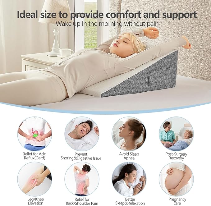 Wedge Pillow for Sleeping, 10 inch Bed Wedge Pillow for Acid Reflux Relief, Sleep Apnea, Snoring, Back Pain Relief, Memory Foam Wedge Pillow for Anti Snoring, Triangle Pillow for Gerd (10 inch)