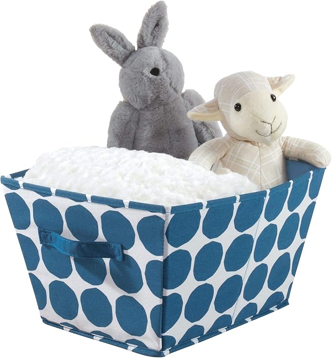 iDesign Dot Fabric Storage Bin, Angled Medium Basket Container with Dual Side Handles for Closet, Bedroom, Toys, Nursery - Blue