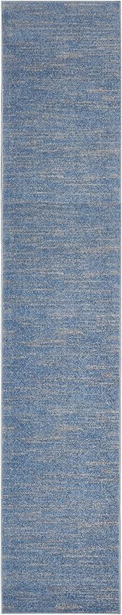Nourison Essentials Solid Indoor/Outdoor Blue/Grey 2'2" x 14 Area Rug, Easy Cleaning, Non Shedding, Bed Room, Living Room, Dining Room, Deck, Patio, Backyard (2x14)