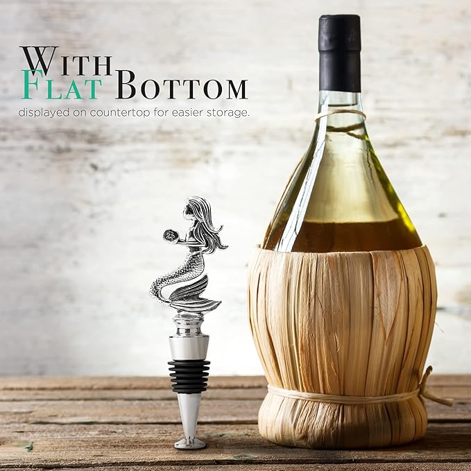 Homestia Wine Bottle Stoppers for Glass Bottles, Mermaid Bottle Stopper Reusable Wine Corks Wine Tool, Zinc-Alloy Silicone Wine Stoppers, Wine Toppers with Decors