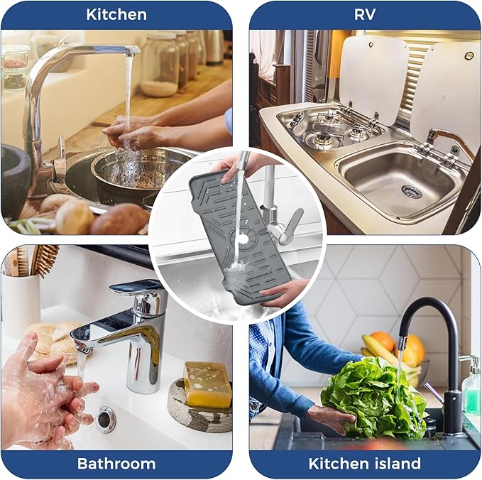 Kitchen Sink Faucet Splash Guard Silicone Sink Faucet Drying Mat Faucet Handle Drip Catcher Tray, Dish Sponge Holder Kitchen Sink Accessories Sink Protector Home Kitchen Organization Gadgets Organizer