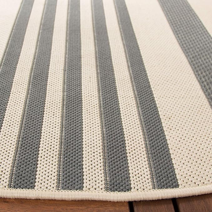 SAFAVIEH Courtyard Collection Area Rug - 6'7" Round, Grey & Bone, Stripe Design, Non-Shedding & Easy Care, Indoor/Outdoor & Washable-Ideal for Patio, Backyard, Mudroom (CY6062-236)