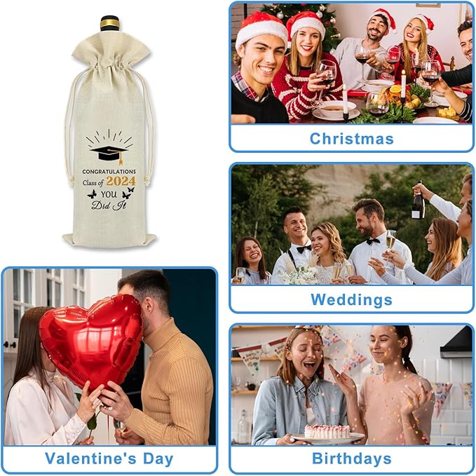 Class of 2024 Graduation Gifts Wine Bag 2024 Graduation Gifts for Him Her Congratulations Graduate Gift for Women Men Graduation Birthday Gifts for Son Daughter Teen Boy Girl Friend Wine Wrapping Bags
