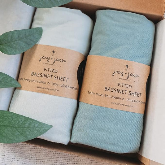 Bassinet Fitted Sheets for Chicco LullaGo Nest Portable Bassinet, Close to You 3-in-1, Next2Me Bedside Bassinet – Soft 100% Cotton – Light + Dark Sage Green – 2 Pack – Not for Lullago Anywhere