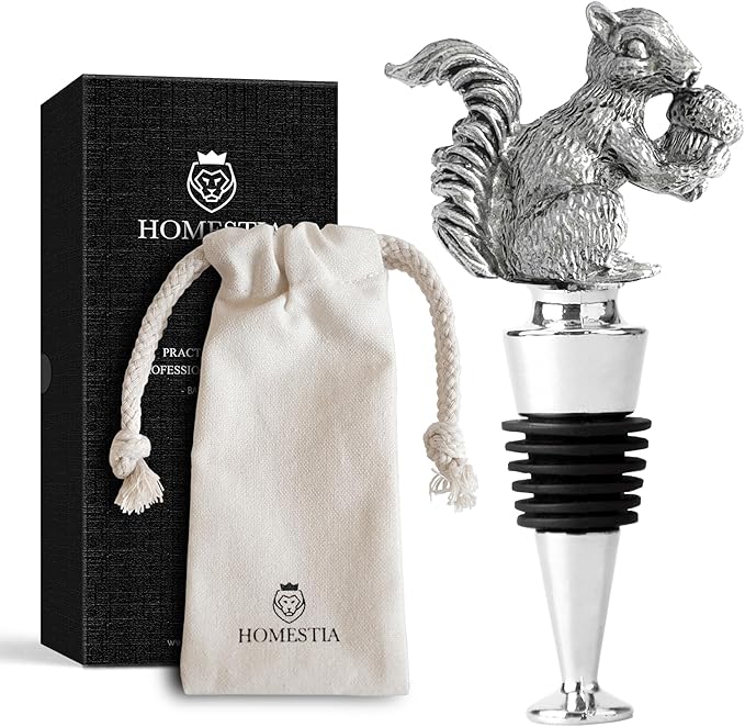 Homestia Wine Bottle Stoppers for Glass Bottles, Squirrel Bottle Stopper Reusable Wine Corks Black Wine Tool, Zinc-Alloy Silicone Wine Stoppers, Wine Toppers with Decors