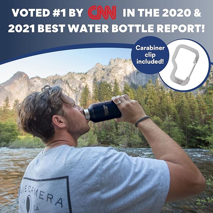 Healthy Human Stainless Steel Water Bottle | Double Walled Vacuum Insulated Water Thermos for Adults | Eco-Friendly Travel Bottles with Leak Proof Lid (Navy Blue, 32 oz/ 946 ML)