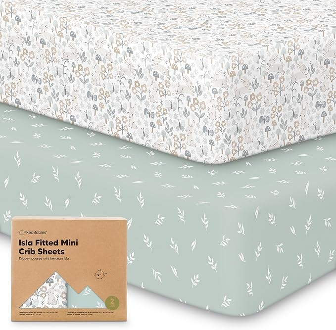 Pack and Play Sheets Fitted, 2-Pack Mini Crib Sheets - Pack N Play Sheets, Organic Fitted Crib Sheet for Pack and Play Mattress, Playard Baby Crib Sheets,Crib Sheets Neutral for Boys,Girls (Prairie)