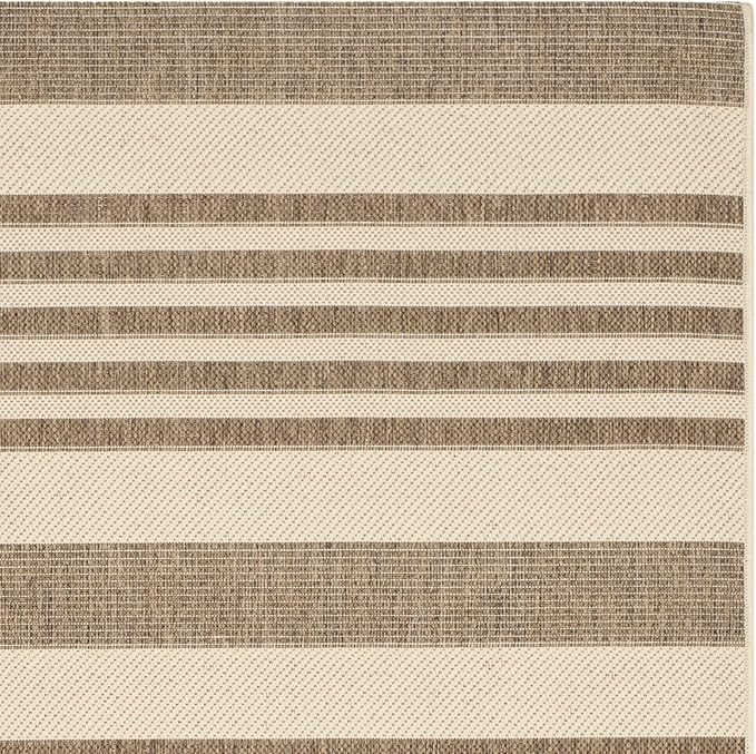 SAFAVIEH Courtyard Collection Area Rug - 9' x 12', Brown & Bone, Stripe Design, Non-Shedding & Easy Care, Indoor/Outdoor & Washable-Ideal for Patio, Backyard, Mudroom (CY6062-242)