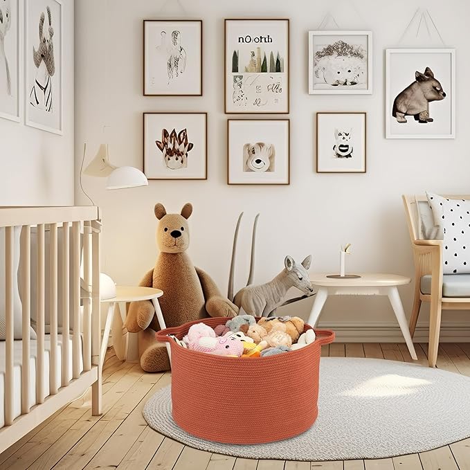 Large Cotton Rope Basket Blankets Basket Living Room 22"x14" Toy Basket for Kids and Dogs Rope Storage Basket for Nursery Woven Laundry Basket for Clothes Towels Baby Toy Storage round rustic