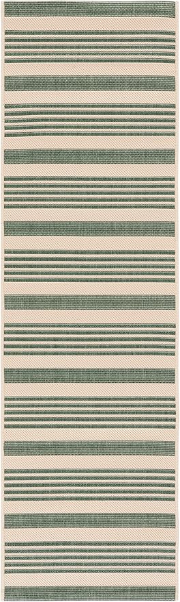 SAFAVIEH Courtyard Collection Runner Rug - 2'3" x 8', Beige & Dark Green, Stripe Design, Non-Shedding & Easy Care, Indoor/Outdoor & Washable-Ideal for Patio, Backyard, Mudroom (CY6062-322)