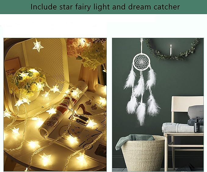 Akiky Bed Canopy for Girls with Lights Princess Dream Catcher for Kids Reading Nook Bed Tent for Twin Full Queen Size Bed,Room Decor (Beige Pink)