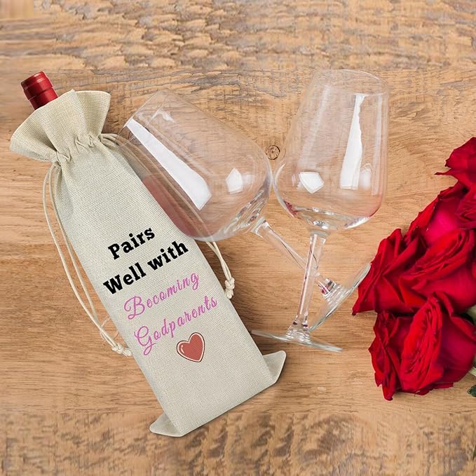 Mother's Day Gift for Godmother Wine Bag Godparents Gift Wine Wrap Bag Baptism Gift Pregnancy Announcement Gift Thank You Gift For Grandma Christmas Birthday Gift Reusable Drawstring Wine Gift Bag