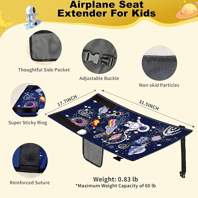 Airplane seat Extender for Kids，Airplane Bed for Toddler,Toddler Airplane Travel Essentials-Portable Toddler Travel Plane Bed, Toddler Airplane Bed Must Haves for Kids Baby