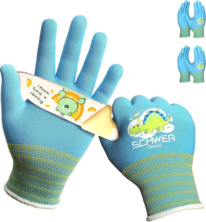 Schwer 2 Pairs MINI-KIDDO Kids Gardening Gloves MN1917, ANSI A6 Cut Resistant Kids Work Gloves, Kids Fishing Gloves, Food Grade Kids Gloves for Gardening, Wood Carving, Kitchen (XXS, 3–5 Years)