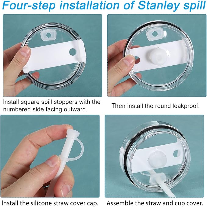 PATIKIL Silicone Spill Stopper for Straw Cup 1.0 40oz/ 30oz, Set of 6 Tumbler Accessories Including 2 Straw Cover Cap, 2 Square Spill Stopper and 2 Round Leak Stopper, Clear