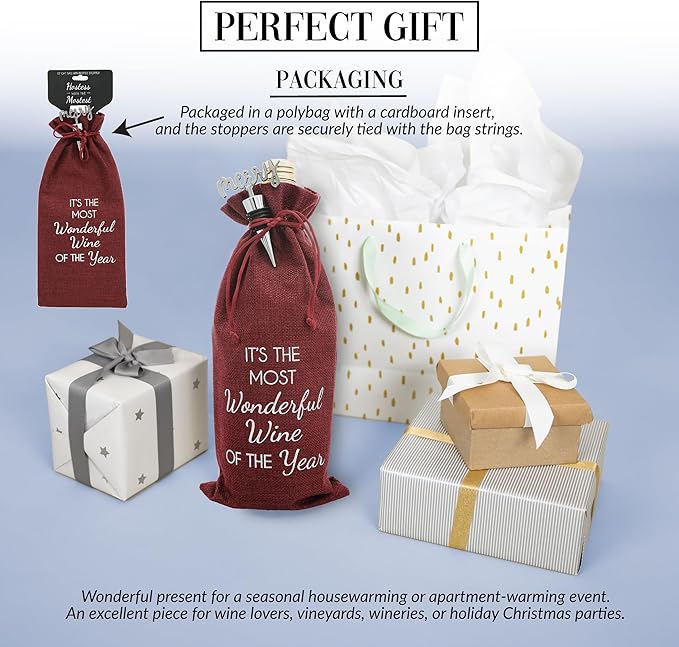 Pavilion Gift Company Wonderful Wine-13 Wine Gift Bag Set, 13", Red, White, Silver