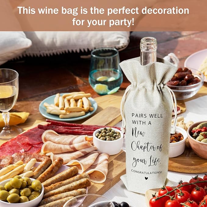 New Job Gifts Wine Gift Bags & Card, New Life Gifts, New Job, New House, Engagement, Retirement Gift, 1 pcs Reusable Burlap Wine Gift Bags for Wine Bottles, New Beginning Gifts Holiday Party Favor -21