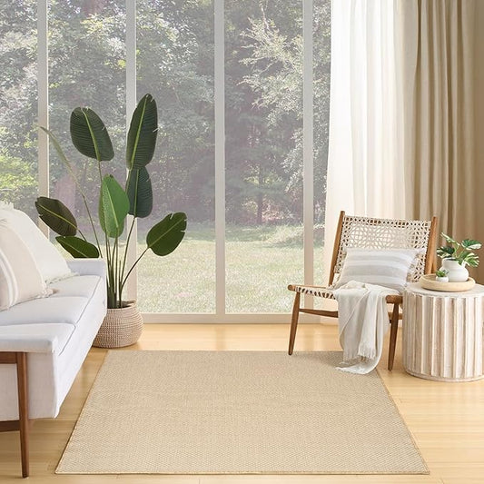 Nourison Courtyard Natural 5' x 7' Area Rug - Easy Clean, Non Shedding, Bed Room, Living Room, Dining Room, Kitchen (5' x 7')