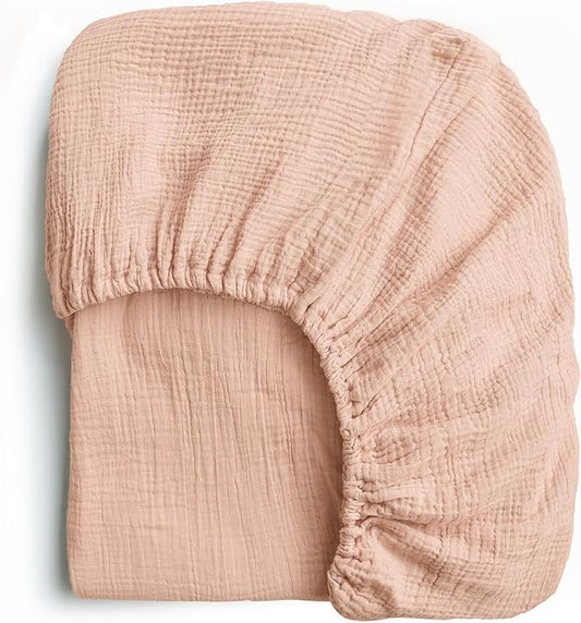 Konssy Muslin Fitted Crib Sheets 100% Cotton Baby Crib Sheets for Standard Crib Mattress (28 X 52 Inches), Soft and Breathable for Boy Girl(Peach)