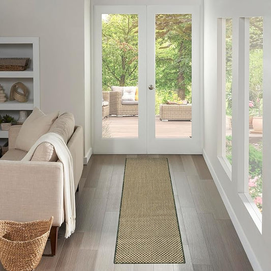 Nourison Courtyard 8' Runner Green Fabric Area Rug