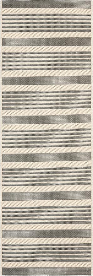 SAFAVIEH Courtyard Collection Runner Rug - 2'3" x 18', Grey & Bone, Stripe Design, Non-Shedding & Easy Care, Indoor/Outdoor & Washable-Ideal for Patio, Backyard, Mudroom (CY6062-236)