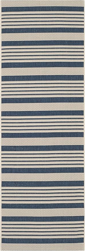 SAFAVIEH Courtyard Collection 2'3" x 16' Navy/Beige CY6062 Stripe Indoor/ Outside Waterproof Easy cleansingPatio Backyard Mudroom Runner Mat
