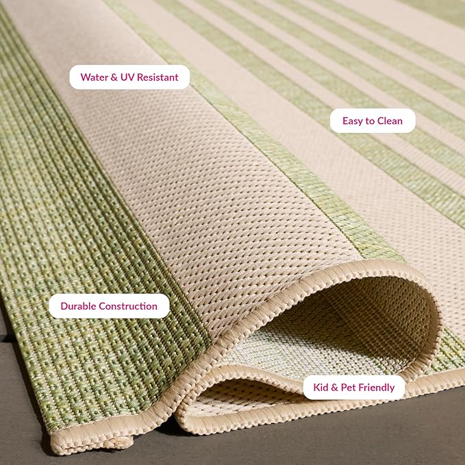 SAFAVIEH Courtyard Collection Area Rug - 5'3" x 7'7", Beige & Sweet Pea, Stripe Design, Non-Shedding & Easy Care, Indoor/Outdoor & Washable-Ideal for Patio, Backyard, Mudroom (CY6062-218)