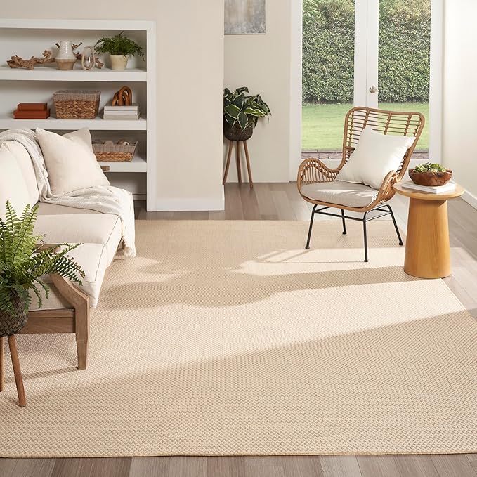Nourison Courtyard Natural 9' x 12' Area Rug - Easy Clean, Non Shedding, Bed Room, Living Room, Dining Room, Kitchen (9' x 12')