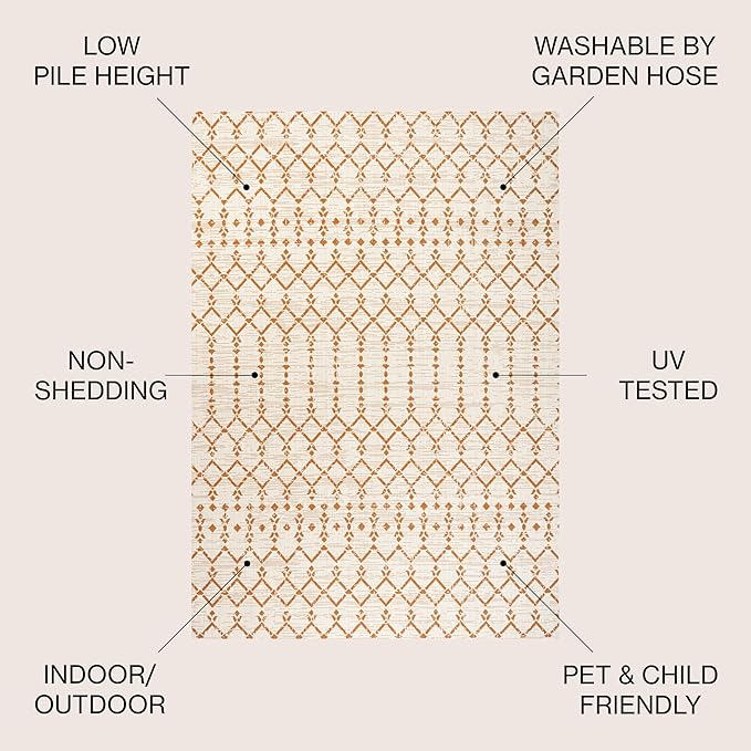 JONATHAN Y SMB108O-8 Ourika Moroccan Geometric Textured Weave Indoor Outdoor Area-Rug, Bohemian Rustic Scandinavian Easy-Cleaning,Bedroom,Kitchen,Backyard,Patio,Non Shedding, 8 X 10, Cream/Orange