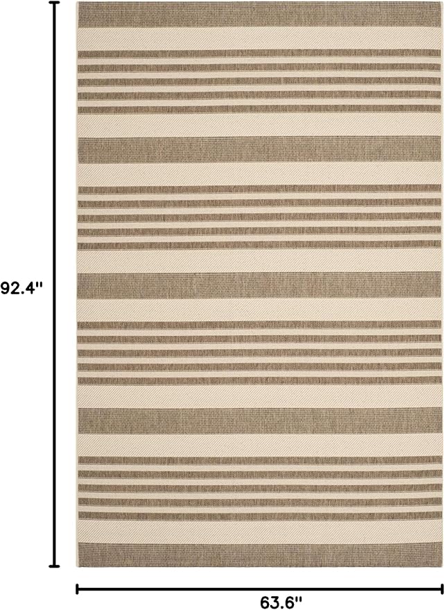 SAFAVIEH Courtyard Collection Area Rug - 5'3" x 7'7", Brown & Bone, Stripe Design, Non-Shedding & Easy Care, Indoor/Outdoor & Washable-Ideal for Patio, Backyard, Mudroom (CY6062-242)