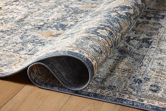 Loloi Teagan Collection 9'-9" x 13'-6" Area Rug in Denim/Pebble - Large, Soft Neutral Rug, High-Traffic for Living Room, Bedroom, Home Office, Dining Area