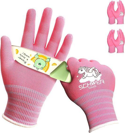 Schwer 2 Pairs MINI-KIDDO Kids Garden Gloves MN1917, ANSI A6 Kids Cutting Gloves, Food Grade Kids Cooking Gloves Cut Resistant for Gardening, Wood Carving, Whittling, Kitchen and DIY (S, 9–14 Years)