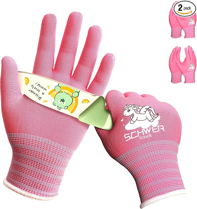 Schwer 2 Pairs MINI-KIDDO Kids Gardening Gloves MN1917, ANSI A6 Cut Resistant Kids Work Gloves, Kids Fishing Gloves, Food Grade Kids Gloves for Gardening, Wood Carving, Kitchen and DIY (XS, 6–8 Years)