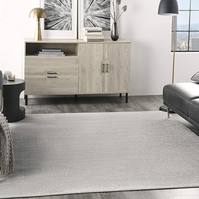 Nourison Essentials Solid Contemporary Silver Grey 7' Square Area Rug , 7' X Square