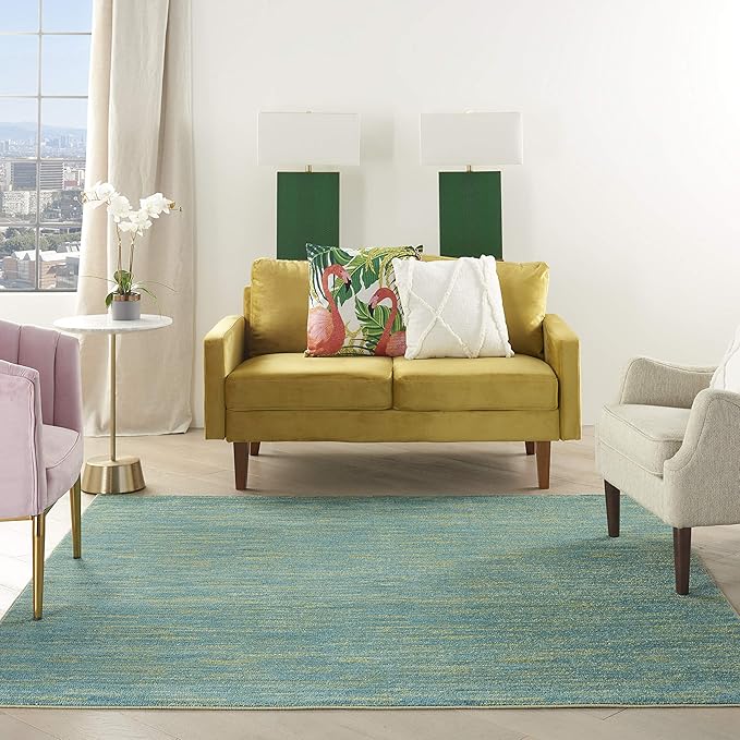 Nourison Essentials 5' x Square Blue Green Fabric Outdoor Area Rug (5' Square)