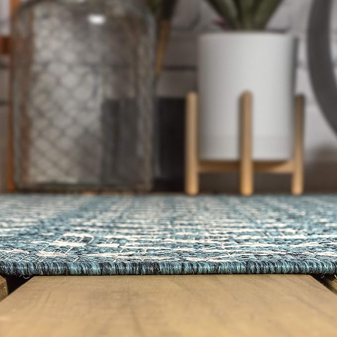 JONATHAN Y SMB108C-4 Ourika Moroccan Geometric Textured Weave Indoor Outdoor -Area Rug, Bohemian, Rustic, Scandinavian Easy-Cleaning,Bedroom,Kitchen,Backyard,Patio,Non Shedding, Teal/Gray, 4 X 6