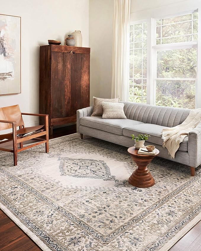 Loloi II Teagan Collection TEA-02 Oatmeal/Ivory 2'-8" x 4', .25" Thick, Accent Rug, Soft, Durable, Neutral, Woven, Low Pile, Non-Shedding, Easy Clean, Living Room Rug
