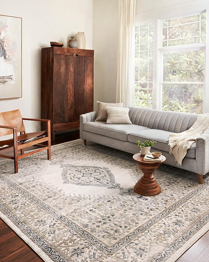 Loloi Teagan Collection 7'-11" x 10'-6" Area Rug in Oatmeal/Ivory - Large, Soft Neutral Rug, High-Traffic for Living Room, Bedroom, Home Office, Dining Area