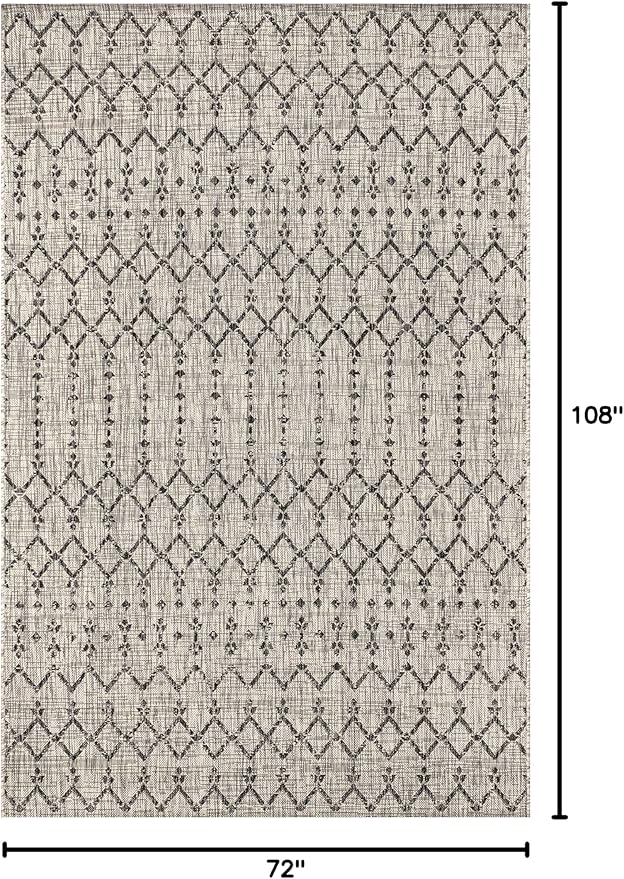 JONATHAN Y SMB108E-6 Ourika Moroccan Geometric Textured Weave Light Gray/Black 6 ft. x 9 ft. Indoor/Outdoor Area Rug, Pet Friendly, Non-Shedding, Stain Resistant, Easy-Cleaning for Backyard, Patio
